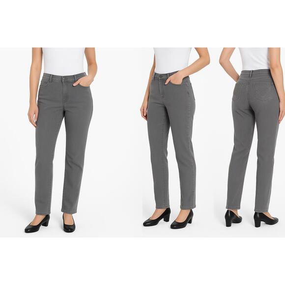 Gloria Vanderbilt Jeans Womens Sz 8 Grey Straight Amanda Bedazzled Pocket Casual - Picture 1 of 15